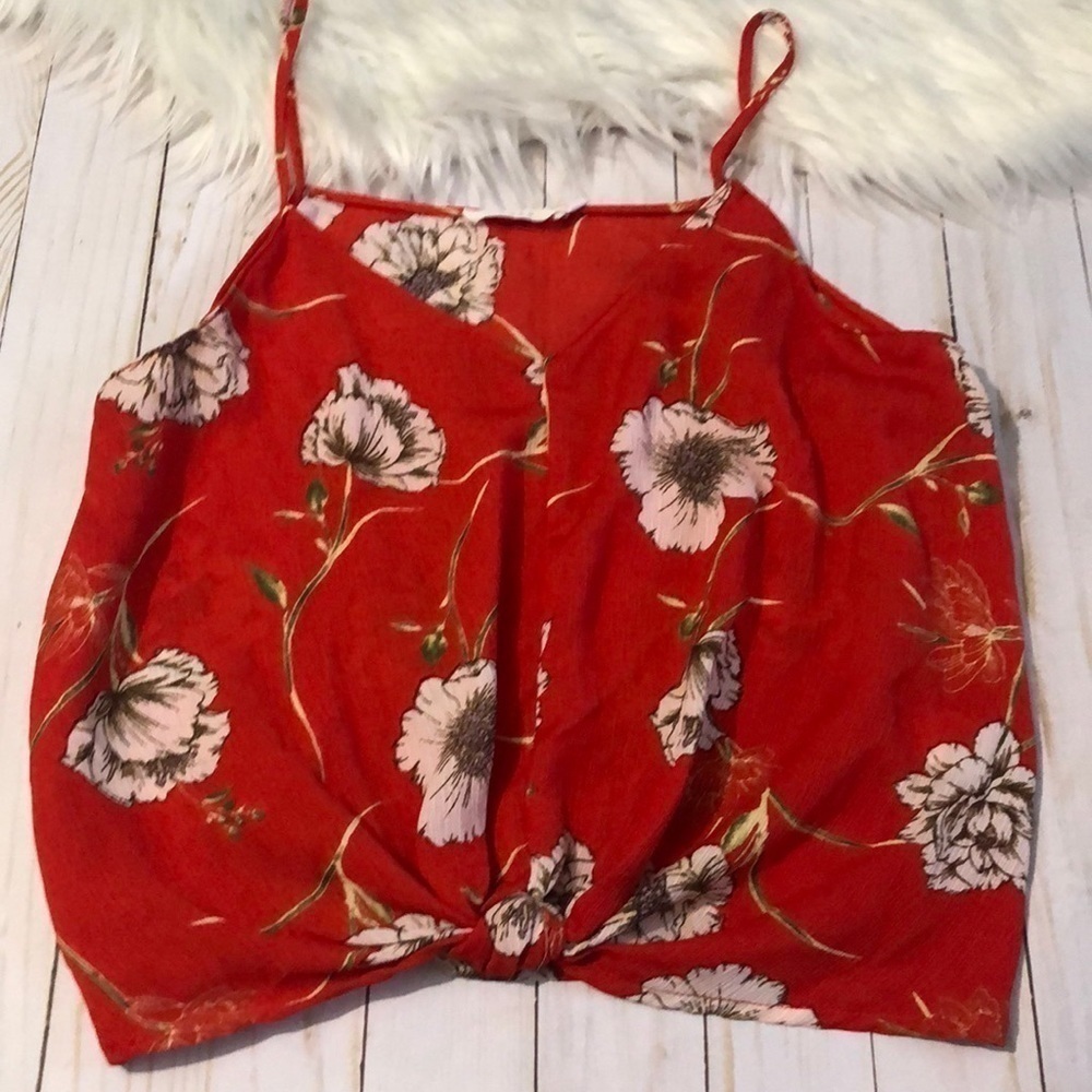 LUSH red floral crop top size small EUC